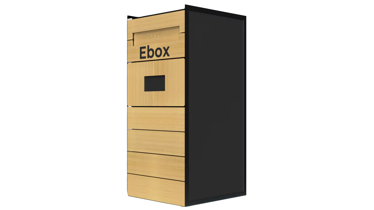 Angled rendering of the Ebox smart mailbox